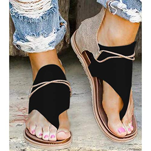Sandalias Mujer Verano 2020 Cuña Fondo Plano Sandalias Punta Abierta Cuero Retro Zapatos Tacón Plano Casuales Cómodas Mujeres Zapatillas de Playa con Cremallera riou
