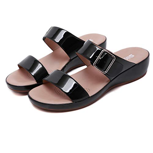 Sandalias Mujer Verano Moda Cuña Plataforma Mules Casual Comodas Hebilla Punta Abierta Antideslizante Zapatillas