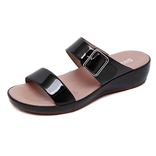 Sandalias Mujer Verano Moda Cuña Plataforma Mules Casual Comodas Hebilla Punta Abierta Antideslizante Zapatillas