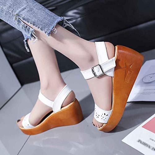 Sandalias Mujeres Moda Verano Zapatos Romanos de tacón Alto con Hebilla y una Correa Sandalias de cuña Hueca Casuales Zapatos De Playa Sandalias Romanas Chanclas Cómodo Y Elegante riou