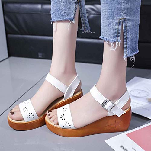 Sandalias Mujeres Moda Verano Zapatos Romanos de tacón Alto con Hebilla y una Correa Sandalias de cuña Hueca Casuales Zapatos De Playa Sandalias Romanas Chanclas Cómodo Y Elegante riou