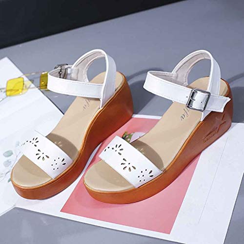 Sandalias Mujeres Moda Verano Zapatos Romanos de tacón Alto con Hebilla y una Correa Sandalias de cuña Hueca Casuales Zapatos De Playa Sandalias Romanas Chanclas Cómodo Y Elegante riou