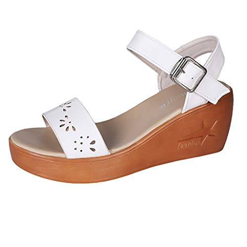 Sandalias Mujeres Moda Verano Zapatos Romanos de tacón Alto con Hebilla y una Correa Sandalias de cuña Hueca Casuales Zapatos De Playa Sandalias Romanas Chanclas Cómodo Y Elegante riou