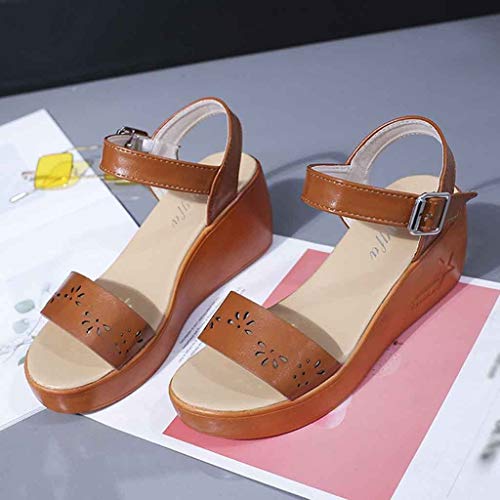 Sandalias Mujeres Moda Verano Zapatos Romanos de tacón Alto con Hebilla y una Correa Sandalias de cuña Hueca Casuales Zapatos De Playa Sandalias Romanas Chanclas Cómodo Y Elegante riou