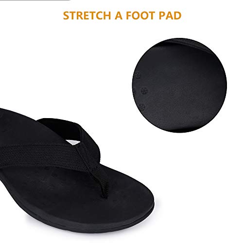 Sandalias ortopédicas con soporte de arco para mujer, sandalias ortopédicas para fascitis plantar, pies planos y dolor de pies, color Negro, talla 41.5/42 EU