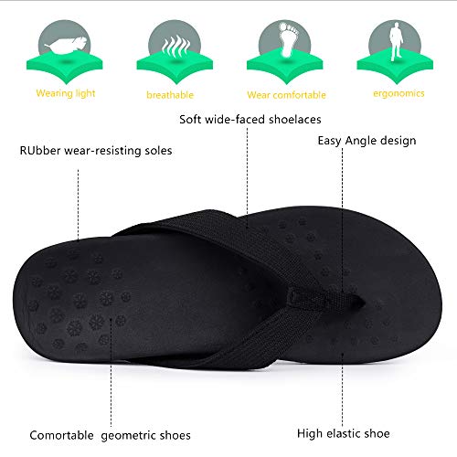 Sandalias ortopédicas con soporte de arco para mujer, sandalias ortopédicas para fascitis plantar, pies planos y dolor de pies, color Negro, talla 41.5/42 EU