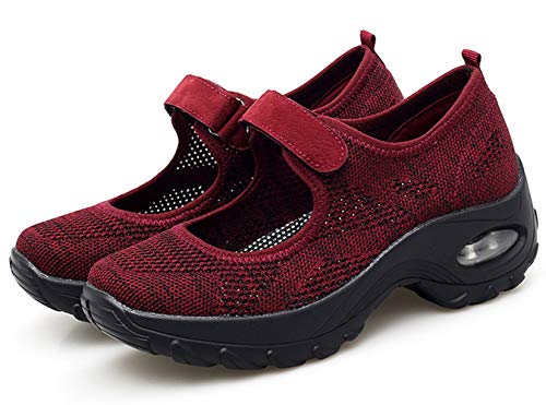 Sandalias para Mujer Malla Merceditas Plataforma Ligero Zapatillas Sneaker Mary Jane Casual Zapatos de Deporte Mocasines Negros Verano