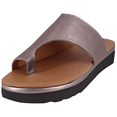 Sandalias Planas Cómodas para Mujer Zapatos Ortopédicos de Verano Sandalias de Corrección de Pie con Dedo Gordo Corrector de Juanetes Ortopédico Zapatillas de Viaje de Playa,Marrón,34