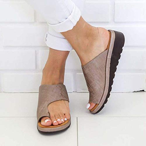 Sandalias Planas Cómodas para Mujer Zapatos Ortopédicos de Verano Sandalias de Corrección de Pie con Dedo Gordo Corrector de Juanetes Ortopédico Zapatillas de Viaje de Playa,Marrón,34