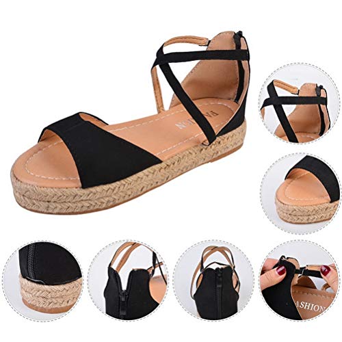 Sandalias Planas para Mujer Verano Tacón Bajo Corbata Cruzada Peep-Toe Espalda Abierta Casual Vacaciones Playa Señoras Cremallera Zapatos