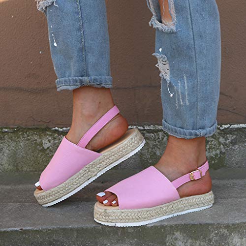 Sandalias Plataforma con Punta Abierta para Mujer Verano 2019 Correa de Las señoras de Las Mujeres Hebilla del Tobillo Plataforma Cuñas Sandalias Tejidas Zapatos Romanos