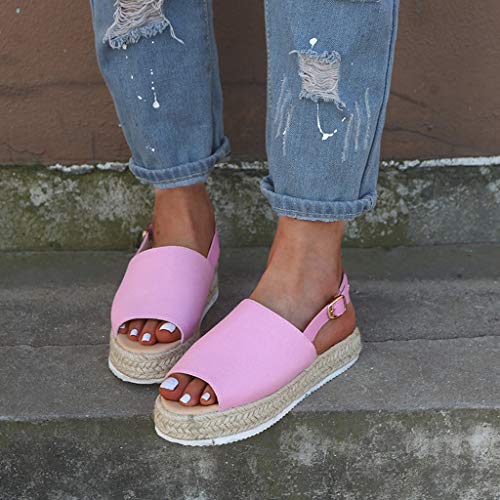 Sandalias Plataforma con Punta Abierta para Mujer Verano 2019 Correa de Las señoras de Las Mujeres Hebilla del Tobillo Plataforma Cuñas Sandalias Tejidas Zapatos Romanos