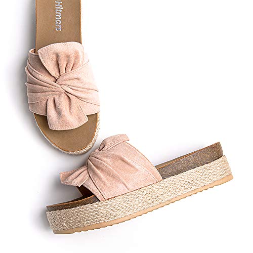 Sandalias Plataforma Mujer Verano Alpargatas Mules Cuña Punta Abierta Zapatillas de Tacón Playa Comodas Zapatos Vestir Slip On Beige 42 EU
