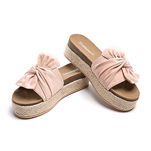 Sandalias Plataforma Mujer Verano Alpargatas Mules Cuña Punta Abierta Zapatillas de Tacón Playa Comodas Zapatos Vestir Slip On Beige 42 EU