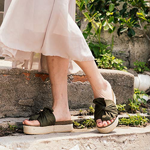 Sandalias Plataforma Mujer Verano Alpargatas Mules Cuña Punta Abierta Zapatillas de Tacón Playa Comodas Zapatos Vestir Slip On Verde 39 EU