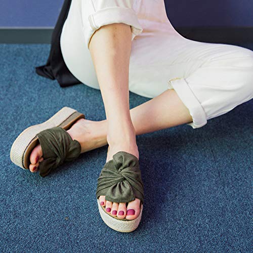 Sandalias Plataforma Mujer Verano Alpargatas Mules Cuña Punta Abierta Zapatillas de Tacón Playa Comodas Zapatos Vestir Slip On Verde 39 EU
