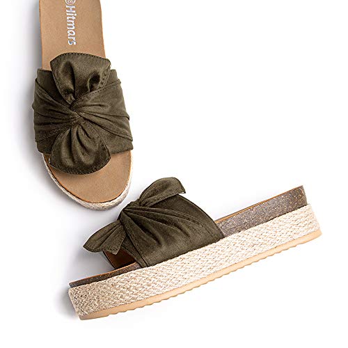 Sandalias Plataforma Mujer Verano Alpargatas Mules Cuña Punta Abierta Zapatillas de Tacón Playa Comodas Zapatos Vestir Slip On Verde 39 EU