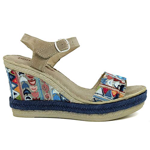Sandalias PORRONET Mujer ÉTNICA Azul 6561 CUÑA Alta (39 EU)