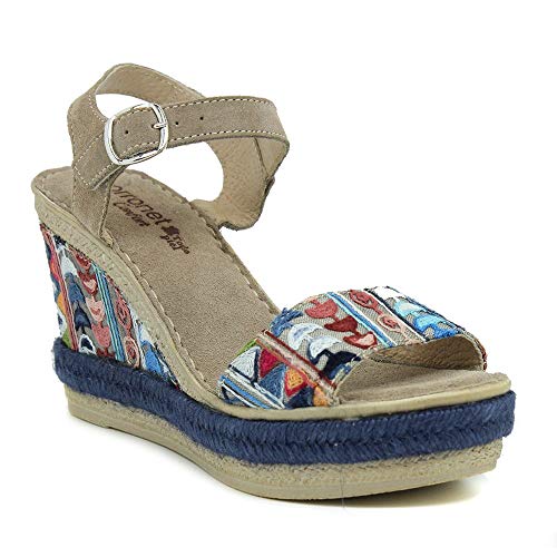 Sandalias PORRONET Mujer ÉTNICA Azul 6561 CUÑA Alta (39 EU)