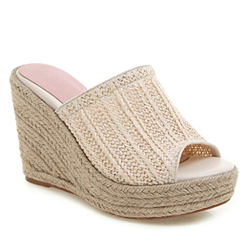 Sandalias Romanas de CuñA Vintage Verano Mujer Bombas de Plataforma de Cuerda de CáñAmo Zapatillas Boho de Playa Zapatos Planos de Casual Y CóModo Sandalias de Punta Abierta de Boca de Pescado 35-43