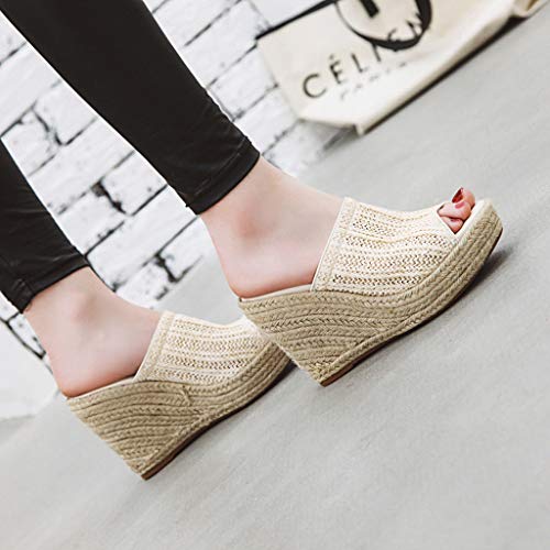 Sandalias Romanas de CuñA Vintage Verano Mujer Bombas de Plataforma de Cuerda de CáñAmo Zapatillas Boho de Playa Zapatos Planos de Casual Y CóModo Sandalias de Punta Abierta de Boca de Pescado 35-43