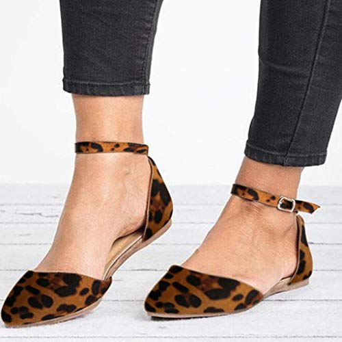 Sandalias Romanas De Punta Plana para Mujer Ajustables Sandalias de Leopardo de Damas Vintage Solo Zapatos Verano Romanas Cómodo Y Elegante Zapatillas Chanclas riou