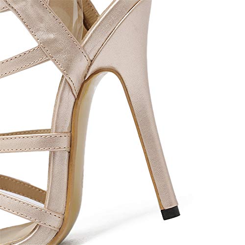 Sandalias Tacón De Aguja Para Mujer Sandalias De Tacón Alto Gladiador De Cuero Botas Con Cremallera Zapatos Romanos De Punta Abierta Para Vestido De Fiesta Primavera Verano,Negro,EU38