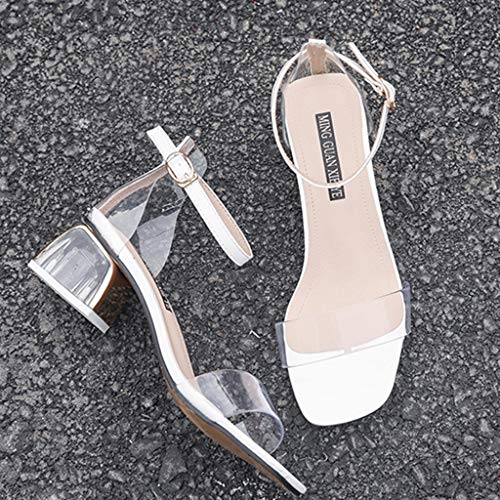 Sandalias Tacones Altos Mujer Verano Zapatillas De Tacón Alto Medio Partido Cuadrado Zapatos De Punta Redonda Transparente Grueso Tacón Pvc Peep Toe Sandalias Fiesta De Mujer Wyxhkj