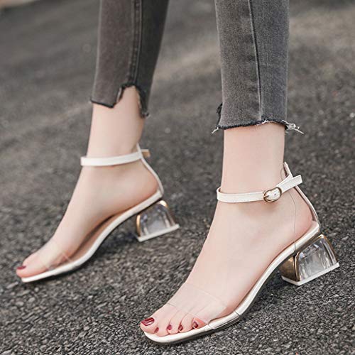 Sandalias Tacones Altos Mujer Verano Zapatillas De Tacón Alto Medio Partido Cuadrado Zapatos De Punta Redonda Transparente Grueso Tacón Pvc Peep Toe Sandalias Fiesta De Mujer Wyxhkj