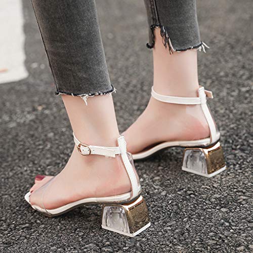 Sandalias Tacones Altos Mujer Verano Zapatillas De Tacón Alto Medio Partido Cuadrado Zapatos De Punta Redonda Transparente Grueso Tacón Pvc Peep Toe Sandalias Fiesta De Mujer Wyxhkj