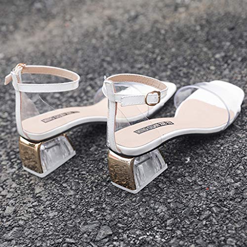 Sandalias Tacones Altos Mujer Verano Zapatillas De Tacón Alto Medio Partido Cuadrado Zapatos De Punta Redonda Transparente Grueso Tacón Pvc Peep Toe Sandalias Fiesta De Mujer Wyxhkj