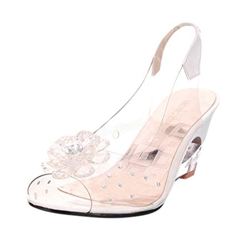 Sandalias y Chancletas Verano Mujer Dulce Moda Cristal cuña Flor Rhinestone Pescado Boca Sandalias de tacón Alto Moda Casual Zapatos de Vestir Romanas Casual Sandalias riou