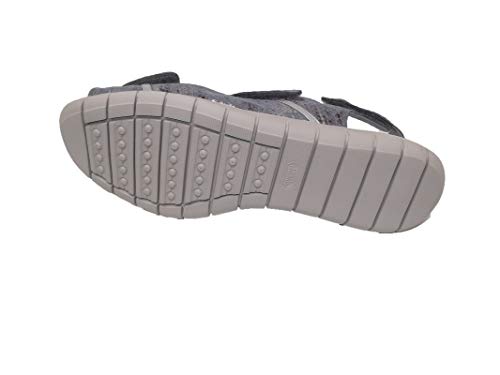 Sandalia/Tallas Especiales/Mujer/Drucker/Ancho Especial/Piel/Cierre Fácil/Cuña 3 cm/Gris Plata/Ligeras/Talla 42