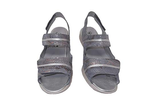 Sandalia/Tallas Especiales/Mujer/Drucker/Ancho Especial/Piel/Cierre Fácil/Cuña 3 cm/Gris Plata/Ligeras/Talla 42