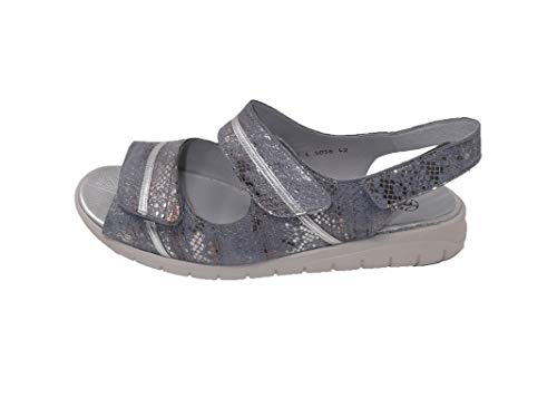Sandalia/Tallas Especiales/Mujer/Drucker/Ancho Especial/Piel/Cierre Fácil/Cuña 3 cm/Gris Plata/Ligeras/Talla 42