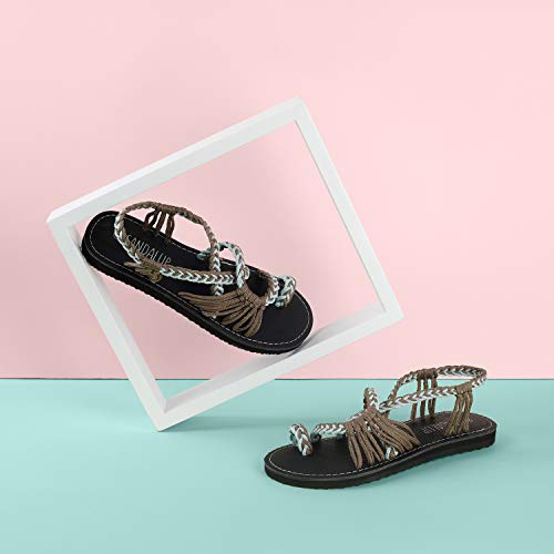 SANDALUP Sandalias de verano para mujer, hechas a mano, trenzadas, planas, romanas, sandalias, color, talla 39 EU