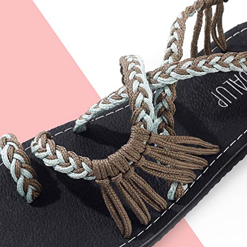 SANDALUP Sandalias de verano para mujer, hechas a mano, trenzadas, planas, romanas, sandalias, color, talla 39 EU
