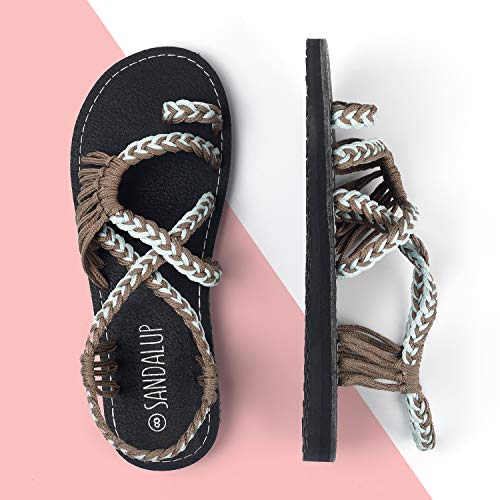 SANDALUP Sandalias de verano para mujer, hechas a mano, trenzadas, planas, romanas, sandalias, color, talla 39 EU