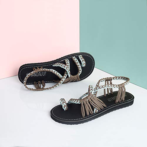 SANDALUP Sandalias de verano para mujer, hechas a mano, trenzadas, planas, romanas, sandalias, color, talla 39 EU