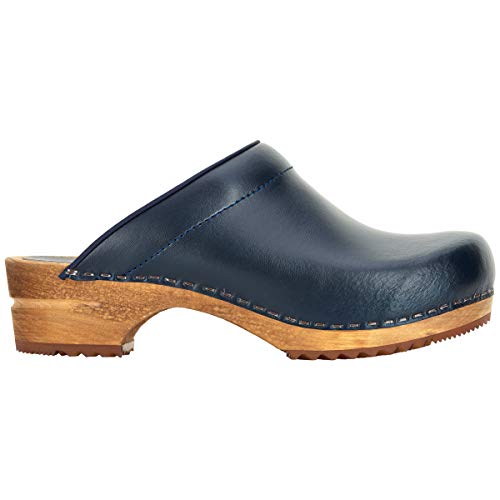 Sanita Zuecos abiertos Lars | Original hechos a mano | Zuecos de madera para hombre, color Azul, talla 45 EU