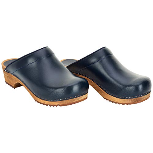 Sanita Zuecos abiertos Lars | Original hechos a mano | Zuecos de madera para hombre, color Azul, talla 45 EU