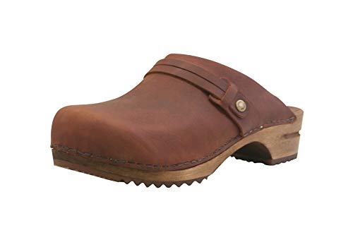 Sanita Zuecos abiertos Ursana | Zuecos originales hechos a mano | Zuecos de piel y madera para mujer |, color Marrón, talla 38 EU