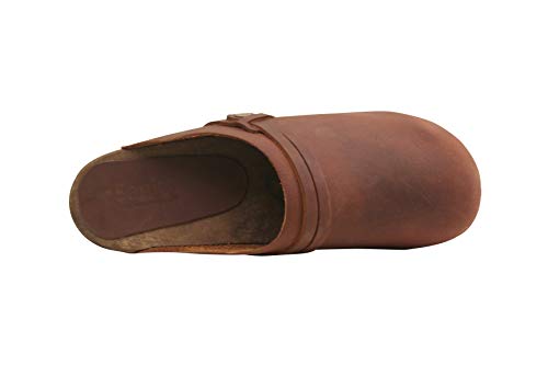 Sanita Zuecos abiertos Ursana | Zuecos originales hechos a mano | Zuecos de piel y madera para mujer |, color Marrón, talla 38 EU