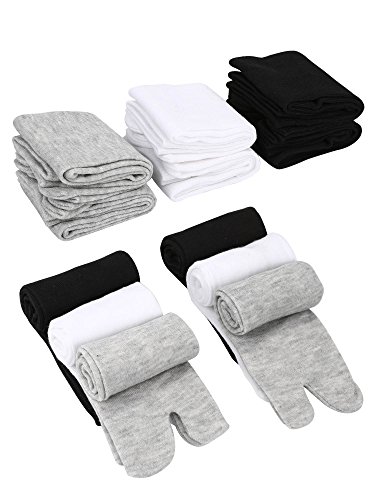 SATINIOR 6 Pares de Tabi Unisex Calcetines de Chanclas Calcetines Geta Calcetines Tabi de Dedos Separados Elásticos para Mujeres y Hombres (Negro, Blanco y Gris)