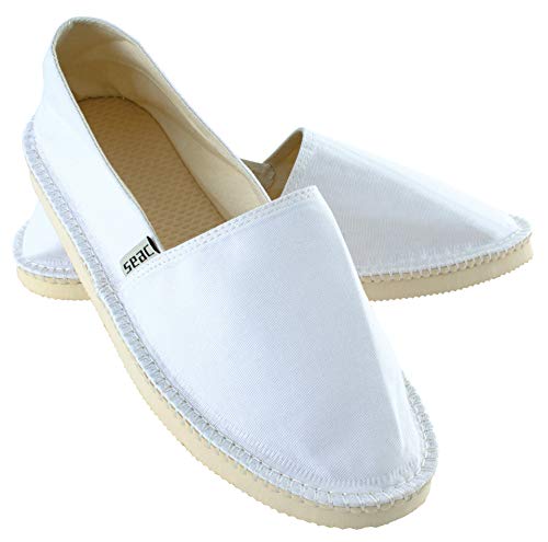 SEAC Malaga Alpargatas para Mujeres y Hombres en Canvas y Costuras expuestas clásicas, Suela Antideslizante, Unisex-Adult, Blanco, 42