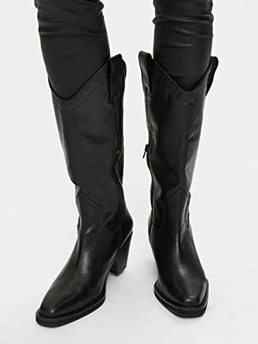SELECTED FEMME SLFLOUISE Leather Cowboy Boot B, Botas Mujer, Negro, 36 EU