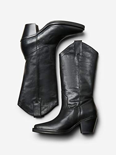 SELECTED FEMME SLFLOUISE Leather Cowboy Boot B, Botas Mujer, Negro, 36 EU