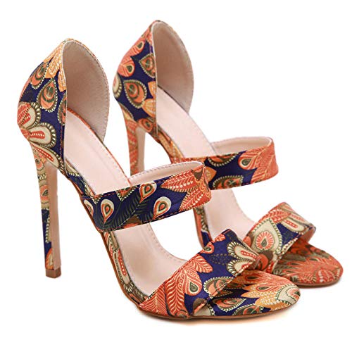 Señoras de pavo real Azul de punta de punta abierta Pie Hollow Stiletto Sandalias Super High High High-Azul eléctrico_5.5