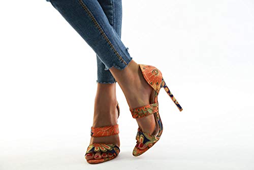 Señoras de pavo real Azul de punta de punta abierta Pie Hollow Stiletto Sandalias Super High High High-Azul eléctrico_8