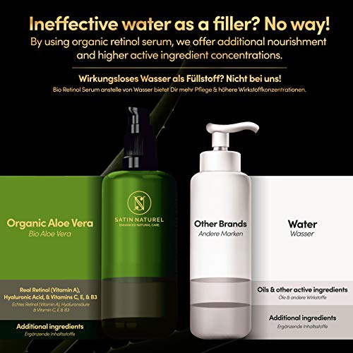 Serum Facial de Retinol ORGÁNICO y Vegano - 100ml - Sistema 3-Retinol de Liberación Sostenida con un Complejo de 25% de Vitamina C, Acido Hialuronico, Aloe vera –Hecho en Alemania